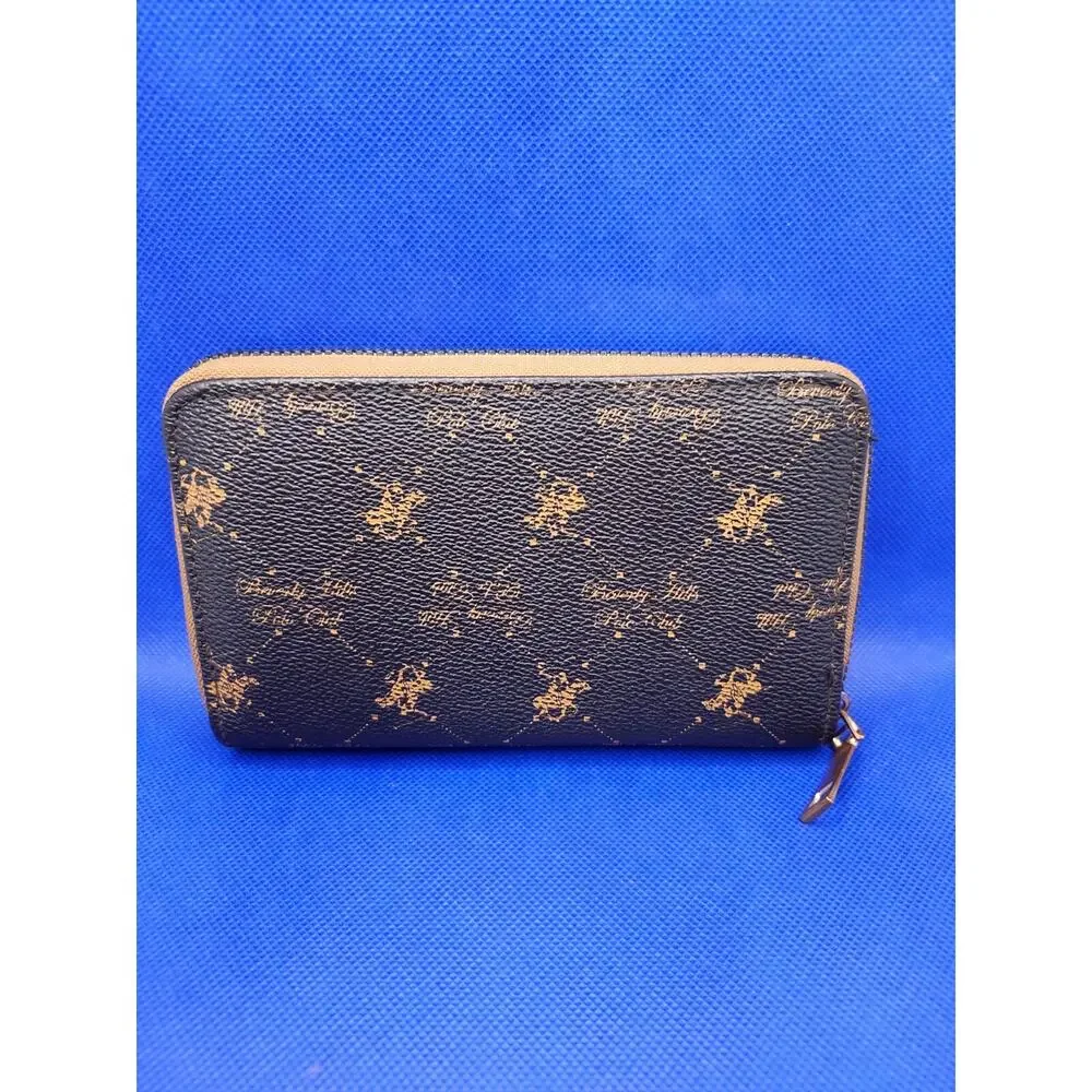 Beverly Hills Polo Club Signature Logo Brown Zip Wallet Emblem Wrist Strap NWoT - Picture 4 of 7